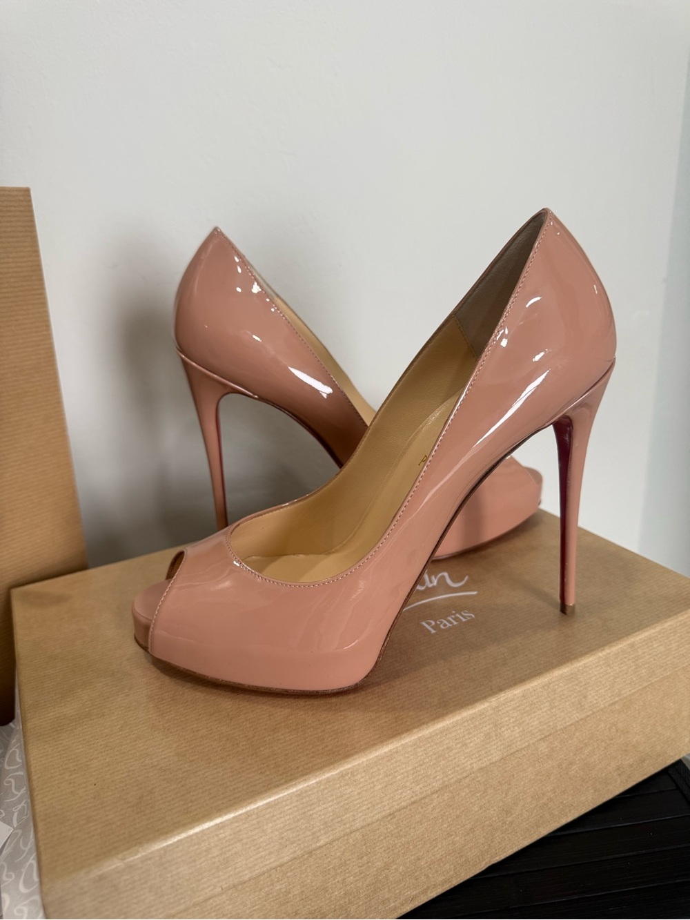 Christian Louboutin Blush Patent Peep-Toe Pumps